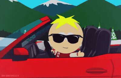A Cartoon Character Wearing Sunglasses Is Driving A Red Convertible . GIF