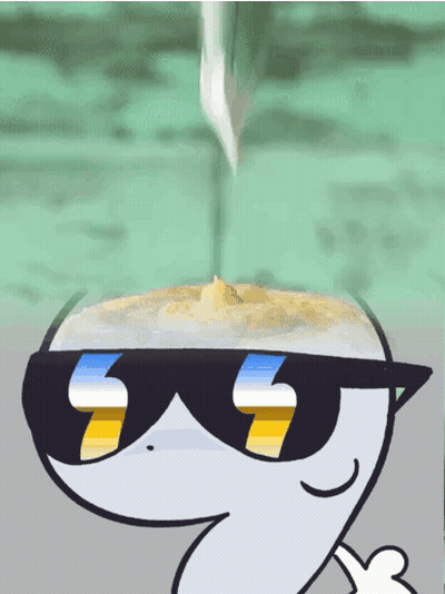 A Cartoon Character Wearing Sunglasses Is Pouring Something Into A Bowl Of Cereal GIF