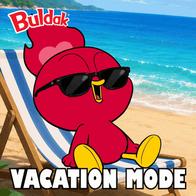 A Cartoon Character Wearing Sunglasses Sits On A Beach Chair With The Words " Vacation Mode " Below Him GIF