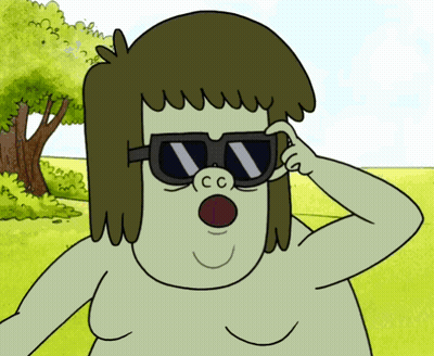 A Cartoon Character Wearing Sunglasses With The Letter Cc On His Face GIF
