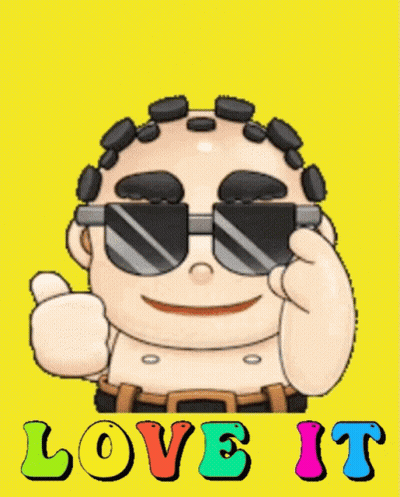 A Cartoon Character Wearing Sunglasses With The Words Very Cool Love It GIF
