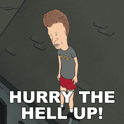 A Cartoon Character With A Ac Dc Shirt On Says Hurry The Hell Up GIF