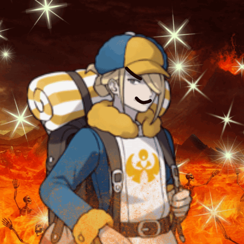 A Cartoon Character With A Backpack And A Blanket On His Back Is Smiling GIF
