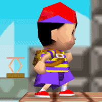 A Cartoon Character With A Backpack Is Standing On A Wooden Board GIF