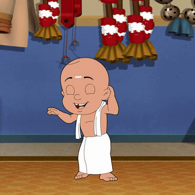 A Cartoon Character With A Bald Head And White Pants Is Smiling GIF