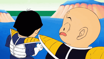 A Cartoon Character With A Bald Head Is Standing Next To A Smaller Character GIF
