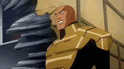 A Cartoon Character With A Bald Head Wearing A Gold Armor GIF