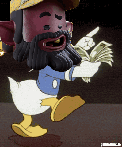 A Cartoon Character With A Beard And A Hat Is Holding A Bunch Of Money GIF