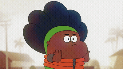 A Cartoon Character With A Big Afro And A Green Headband GIF