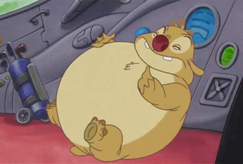 A Cartoon Character With A Big Belly Has The Letter E On His Nose GIF