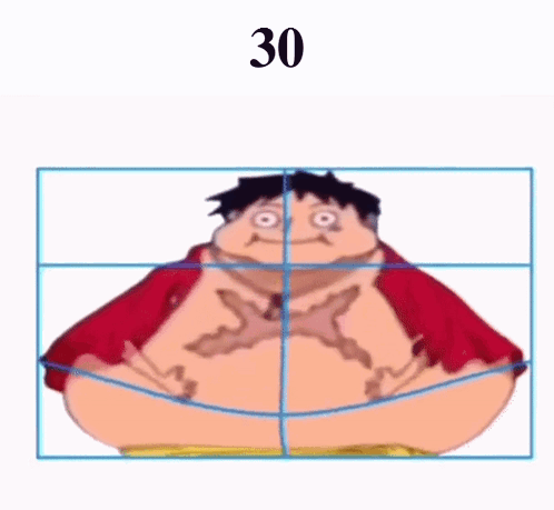 A Cartoon Character With A Big Belly Is Being Measured By A Blue Grid . GIF