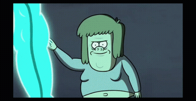 A Cartoon Character With A Big Belly Is Standing In Front Of A Blue Object GIF