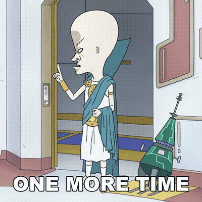 A Cartoon Character With A Big Head And The Words One More Time On The Bottom GIF