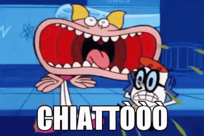 A Cartoon Character With A Big Mouth And The Word Chattooo GIF