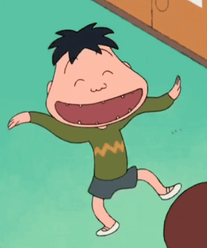 A Cartoon Character With A Big Mouth Is Laughing With His Arms Outstretched GIF