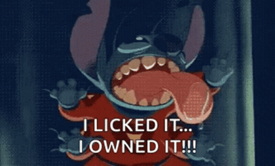 A Cartoon Character With A Big Mouth Is Saying `` I Licked It ... I Owned It !!! '' GIF