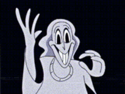 A Cartoon Character With A Big Smile On His Face Is Waving His Hands . GIF
