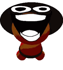 A Cartoon Character With A Big Smile On His Face Wearing A Red Hat Sticker