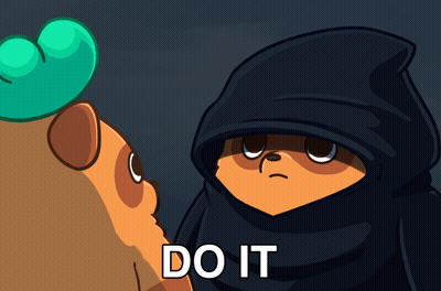 A Cartoon Character With A Black Hood And The Words Do It On The Bottom GIF