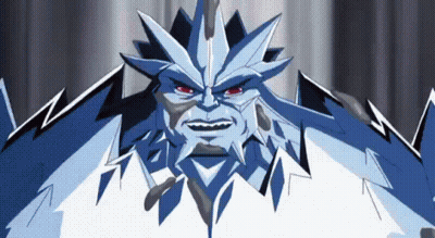 A Cartoon Character With A Blue Face And Red Eyes Is Looking At The Camera GIF