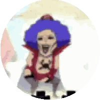 A Cartoon Character With A Blue Hair And A Red Dress Is Sitting On A Couch . Sticker