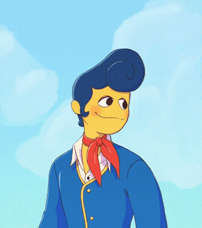 A Cartoon Character With A Blue Jacket And A Red Scarf GIF