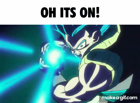 A Cartoon Character With A Blue Light Coming Out Of His Hand And The Words Oh Its On . GIF