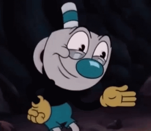 A Cartoon Character With A Blue Nose And A Striped Hat Is Standing In A Dark Cave . GIF