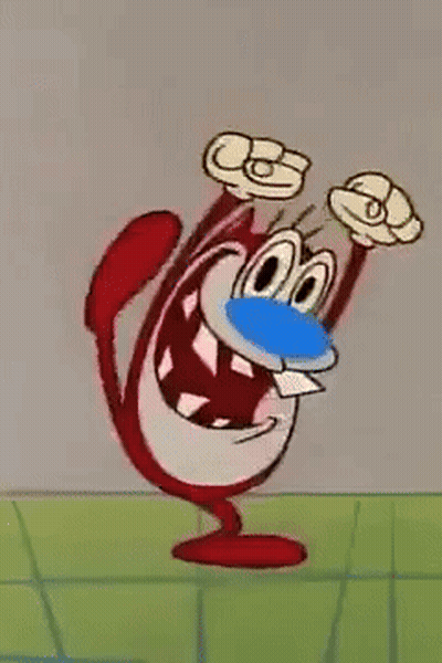 A Cartoon Character With A Blue Nose Is Jumping In The Air With His Arms Outstretched GIF