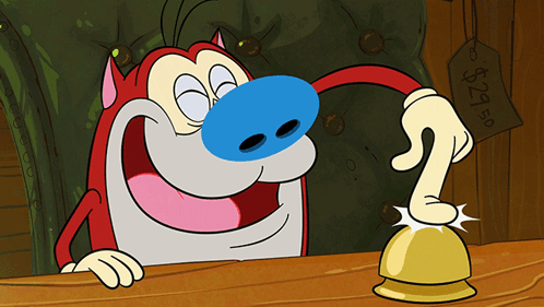 A Cartoon Character With A Blue Nose Is Pressing A Bell GIF