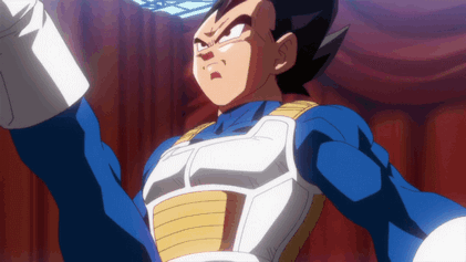 A Cartoon Character With A Blue Shirt And White Gloves Is Standing In Front Of A Red Curtain GIF