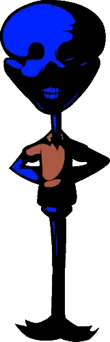 A Cartoon Character With A Blue Skull On His Head Is Standing With His Hands On His Hips Sticker