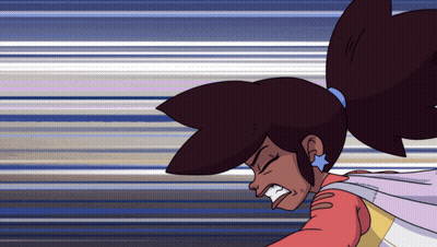 A Cartoon Character With A Blue Star On Her Ear Is Running GIF