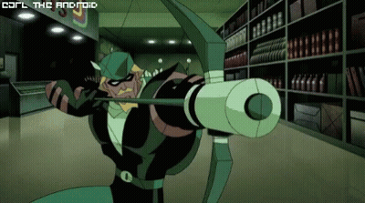 A Cartoon Character With A Bow And Arrow With The Words Carl The Android Above Him GIF