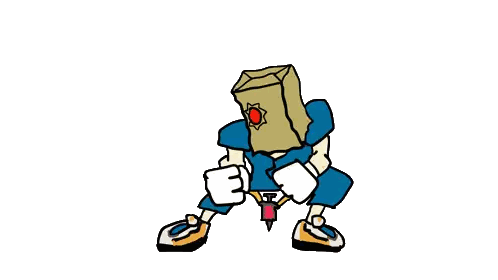 A Cartoon Character With A Box On His Head Holding A Gun Sticker
