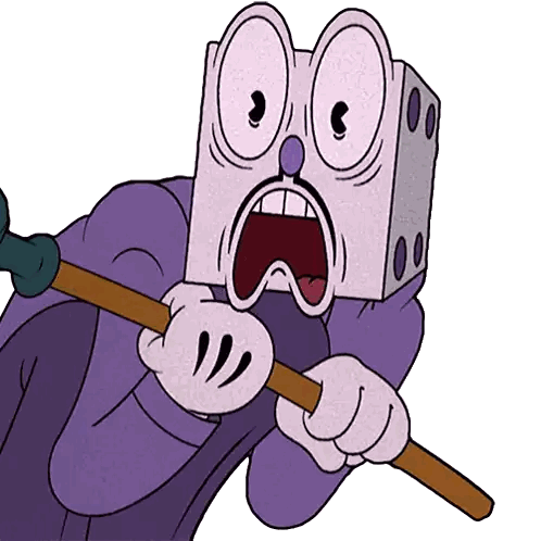 A Cartoon Character With A Box On His Head Is Holding A Wooden Stick GIF