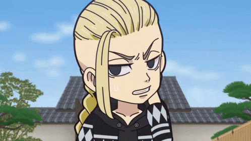 A Cartoon Character With A Braid And A Shaved Head Is Standing In Front Of A Roof GIF