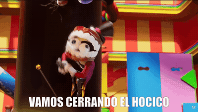 A Cartoon Character With A Cane And The Words Vamos Cerrando El Hocico Below Him GIF