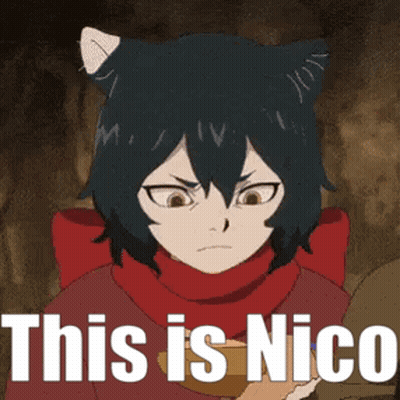 A Cartoon Character With A Cat Ear And The Words This Is Nico GIF