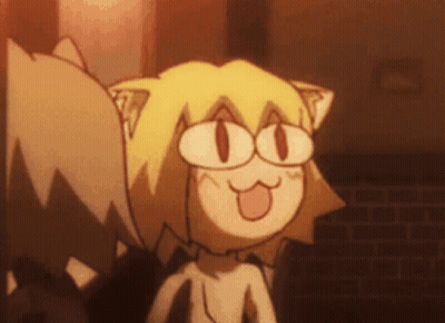 A Cartoon Character With A Cat Ear Making A Face With Her Tongue Out GIF