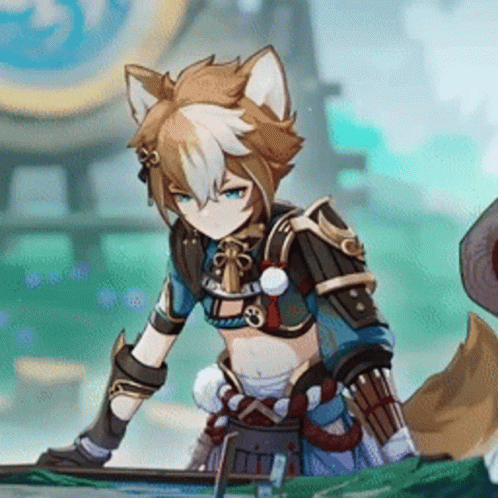 A Cartoon Character With A Cat 'S Ears And A Fox Tail GIF