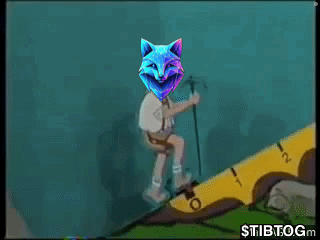 A Cartoon Character With A Cat 'S Head Is Walking Up A Hill With A Cane GIF