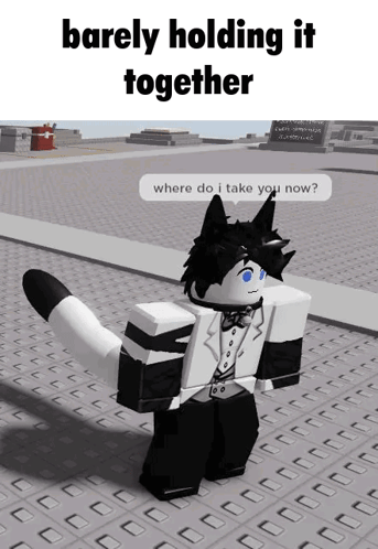 A Cartoon Character With A Cat 'S Tail Is Barely Holding It Together . GIF