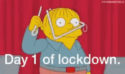 A Cartoon Character With A Chain Around His Neck And The Words Day 1 Of Lockdown Below Him . GIF