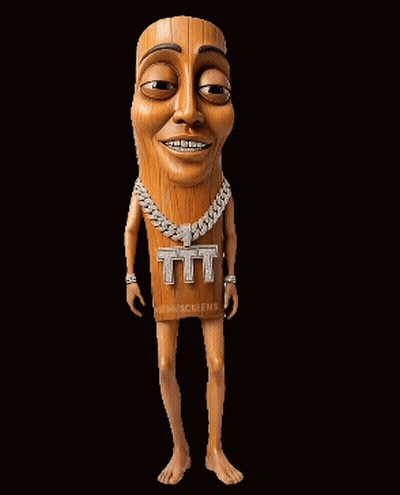 A Cartoon Character With A Chain Around His Neck Has The Letter T On His Belt GIF