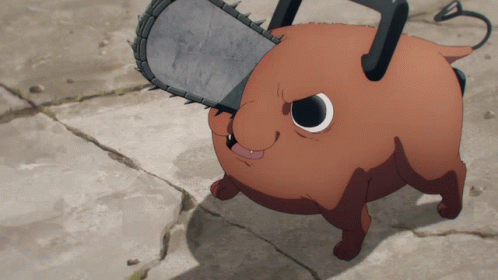 A Cartoon Character With A Chainsaw On His Head GIF