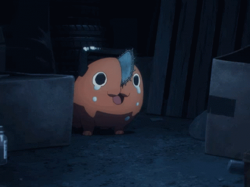 A Cartoon Character With A Chainsaw On His Head Is Sitting In A Dark Room GIF