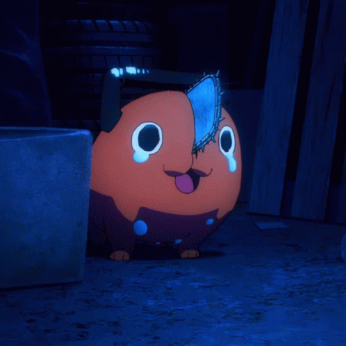 A Cartoon Character With A Chainsaw On Its Head Is Crying GIF