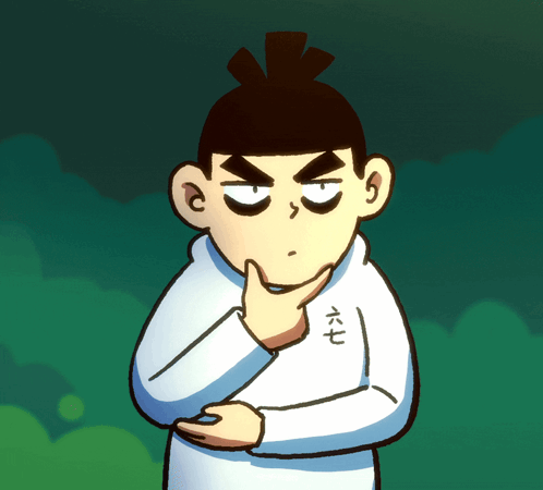 A Cartoon Character With A Chinese Symbol On His Shirt GIF