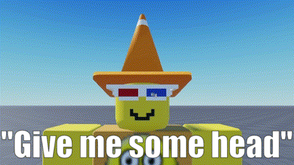 A Cartoon Character With A Cone On His Head And The Words " Give Me Some Head " GIF